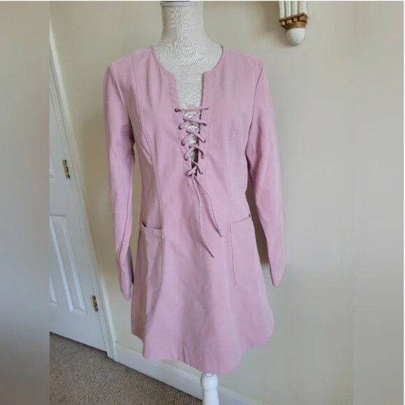 Free People New Pink Rose Faux Suede Mini Dress size S - Picture 4 of 9
